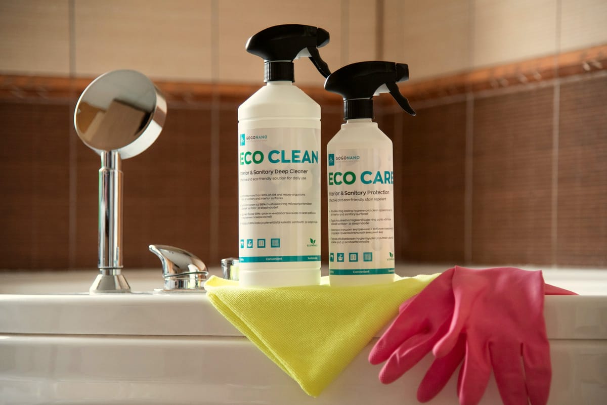 Cleaning supplies ready for a home cleaning in Grimsby